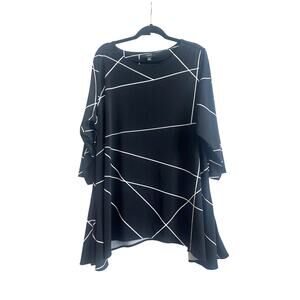 Alfani Black with White Geometrical Line Design Dress Blouse